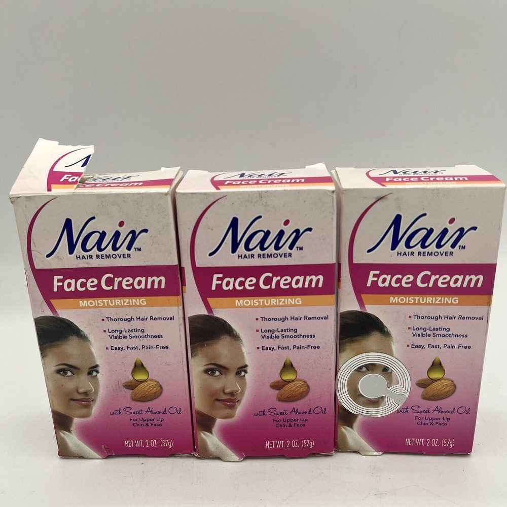 Lot Of 3 Nair Hair Remover Moisturizing Face Cream with Sweet Almond Oil 2oz Ea.